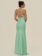 KissDress-Myka Pale Pistachio Sheath Chiffon Spaghetti Straps Long Bridesmaid Dress with Sequins