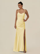 KissDress-Myka Pastel Yellow Sheath Chiffon Spaghetti Straps Long Bridesmaid Dress with Sequins
