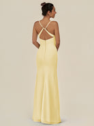 KissDress-Myka Pastel Yellow Sheath Chiffon Spaghetti Straps Long Bridesmaid Dress with Sequins