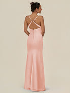 KissDress-Myka Rose Petal Sheath Chiffon Spaghetti Straps Long Bridesmaid Dress with Sequins