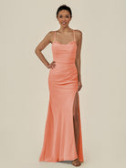 KissDress-Myka Rosette Sheath Chiffon Spaghetti Straps Long Bridesmaid Dress with Sequins