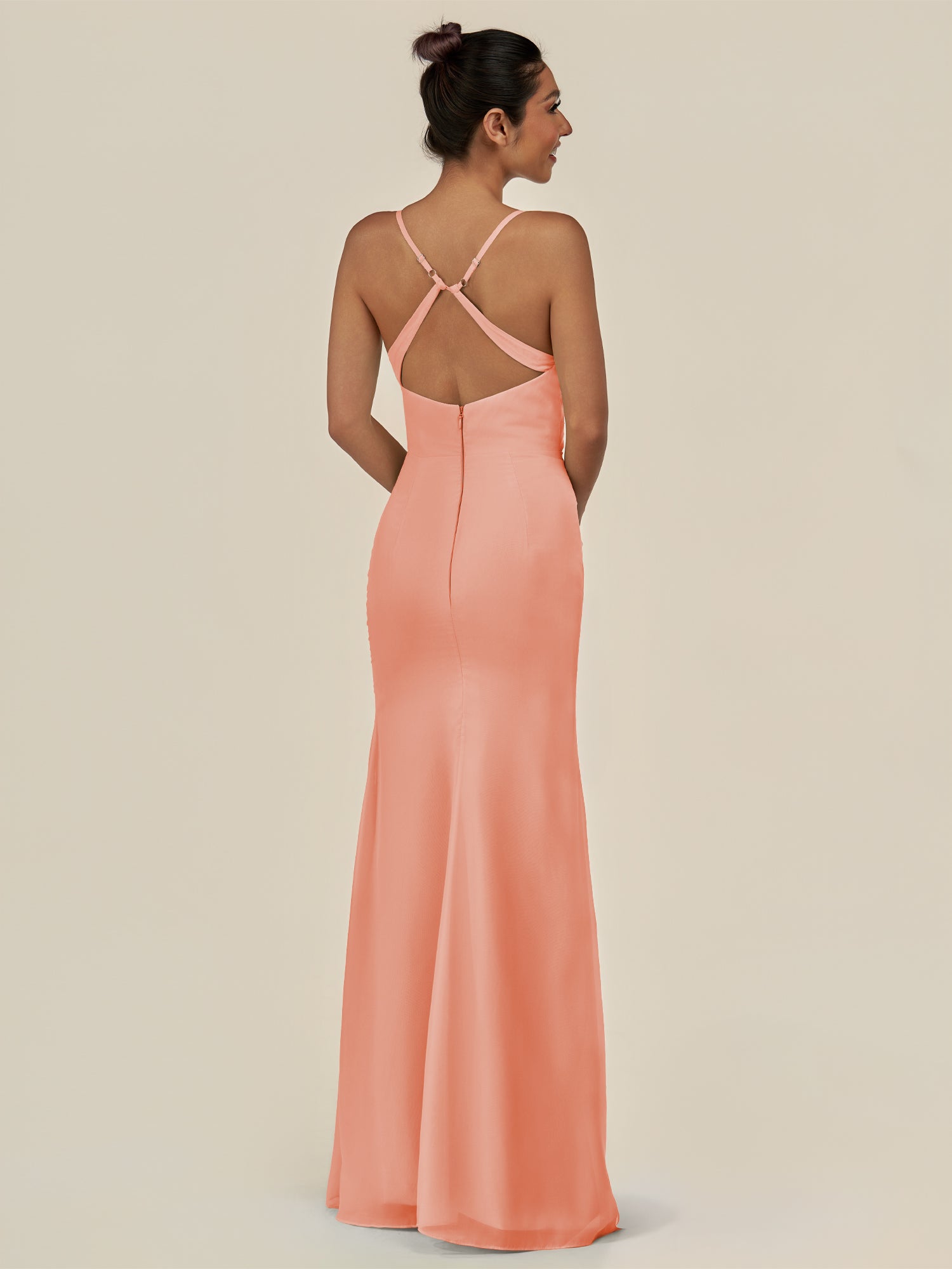 KissDress-Myka Rosette Sheath Chiffon Spaghetti Straps Long Bridesmaid Dress with Sequins
