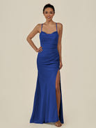 KissDress-Myka Royal Blue Sheath Chiffon Spaghetti Straps Long Bridesmaid Dress with Sequins
