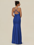 KissDress-Myka Royal Blue Sheath Chiffon Spaghetti Straps Long Bridesmaid Dress with Sequins