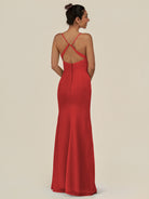 KissDress-Myka Ruby Red Sheath Chiffon Spaghetti Straps Long Bridesmaid Dress with Sequins