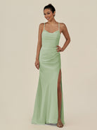 KissDress-Myka Sage Sheath Chiffon Spaghetti Straps Long Bridesmaid Dress with Sequins