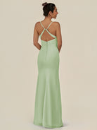 KissDress-Myka Sage Sheath Chiffon Spaghetti Straps Long Bridesmaid Dress with Sequins