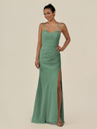 KissDress-Myka Sea Glass Sheath Chiffon Spaghetti Straps Long Bridesmaid Dress with Sequins