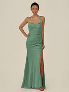 KissDress-Myka Sea Glass Sheath Chiffon Spaghetti Straps Long Bridesmaid Dress with Sequins