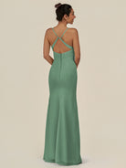 KissDress-Myka Sea Glass Sheath Chiffon Spaghetti Straps Long Bridesmaid Dress with Sequins