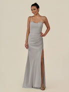 KissDress-Myka Silver Sheath Chiffon Spaghetti Straps Long Bridesmaid Dress with Sequins