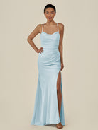 KissDress-Myka Sky Blue Sheath Chiffon Spaghetti Straps Long Bridesmaid Dress with Sequins