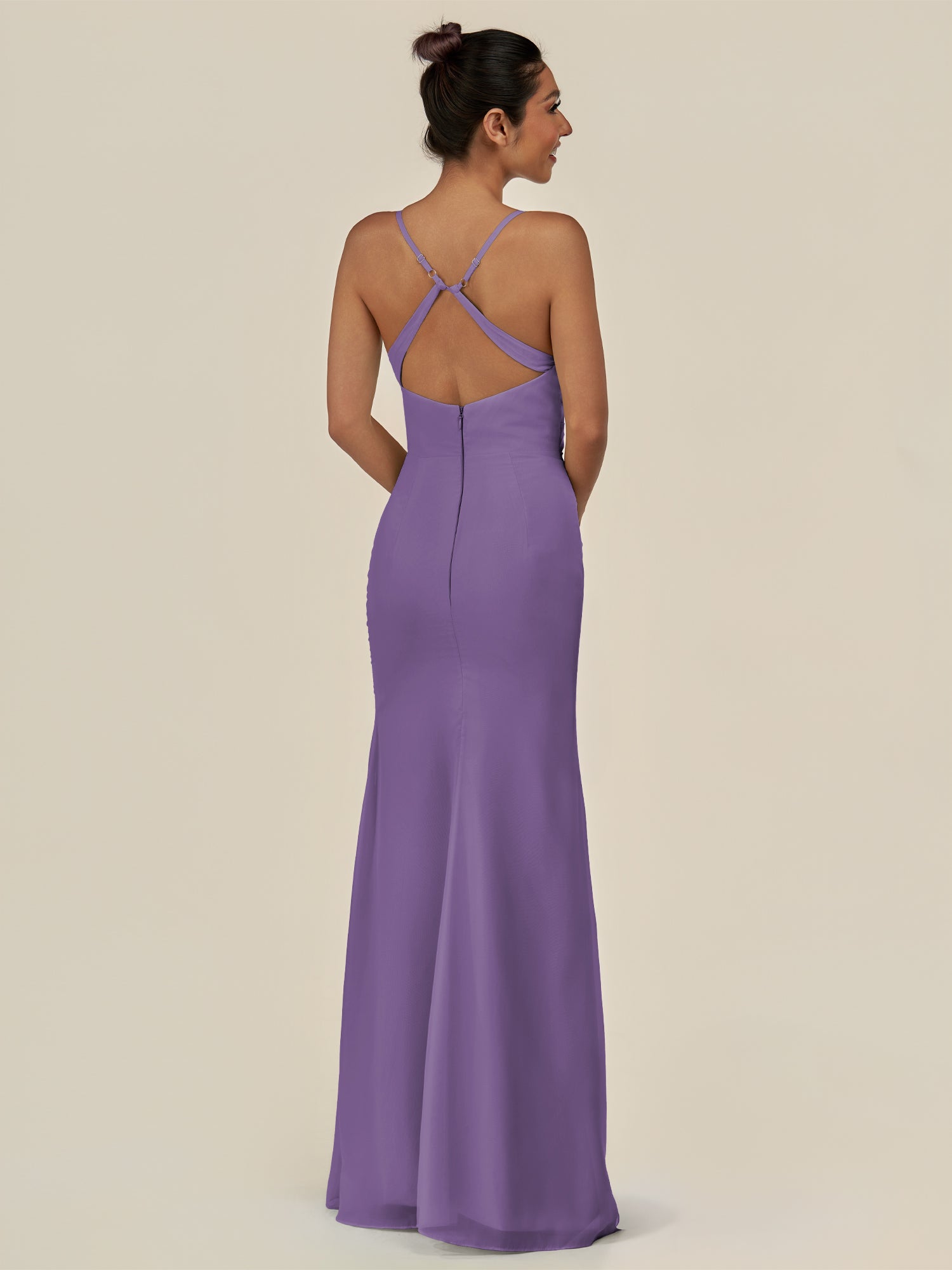 KissDress-Myka Tahiti Sheath Chiffon Spaghetti Straps Long Bridesmaid Dress with Sequins