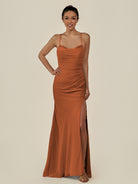 KissDress-Myka Terracotta Sheath Chiffon Spaghetti Straps Long Bridesmaid Dress with Sequins