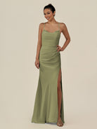 KissDress-Myka Thyme Sheath Chiffon Spaghetti Straps Long Bridesmaid Dress with Sequins