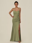 KissDress-Myka Thyme Sheath Chiffon Spaghetti Straps Long Bridesmaid Dress with Sequins