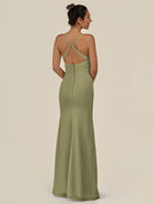 KissDress-Myka Thyme Sheath Chiffon Spaghetti Straps Long Bridesmaid Dress with Sequins