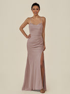 KissDress-Myka Toffee Sheath Chiffon Spaghetti Straps Long Bridesmaid Dress with Sequins