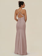KissDress-Myka Toffee Sheath Chiffon Spaghetti Straps Long Bridesmaid Dress with Sequins
