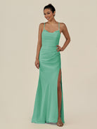 KissDress-Myka Turquoise Sheath Chiffon Spaghetti Straps Long Bridesmaid Dress with Sequins