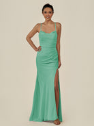 KissDress-Myka Turquoise Sheath Chiffon Spaghetti Straps Long Bridesmaid Dress with Sequins