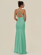 KissDress-Myka Turquoise Sheath Chiffon Spaghetti Straps Long Bridesmaid Dress with Sequins