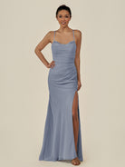 KissDress-Myka Twilight Sheath Chiffon Spaghetti Straps Long Bridesmaid Dress with Sequins