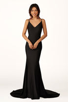 Navy Blue Beaded V - Neck Backless Mermaid Long Prom Dress - KissProm
