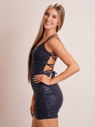 Nigella | Bodycon V Neck Burgundy Sequins Short Homecoming Dress - KissProm