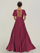KissDress-Nira Desert Rose A Line Chiffon Cap Sleeves V Neck Long Bridesmaid Dress with Slit