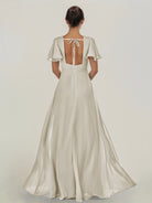 KissDress-Nira Dove Gray A Line Chiffon Cap Sleeves V Neck Long Bridesmaid Dress with Slit