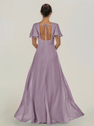 KissDress-Nira Dusk A Line Chiffon Cap Sleeves V Neck Long Bridesmaid Dress with Slit