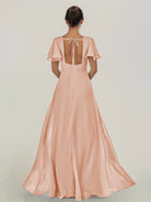 KissDress-Nira English Rose A Line Chiffon Cap Sleeves V Neck Long Bridesmaid Dress with Slit