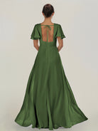 KissDress-Nira Moss A Line Chiffon Cap Sleeves V Neck Long Bridesmaid Dress with Slit