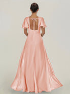 KissDress-Nira Rose Petal A Line Chiffon Cap Sleeves V Neck Long Bridesmaid Dress with Slit