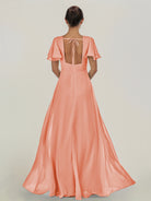 KissDress-Nira Rosette A Line Chiffon Cap Sleeves V Neck Long Bridesmaid Dress with Slit