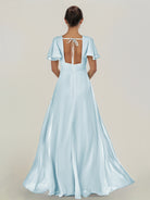 KissDress-Nira Sky Blue A Line Chiffon Cap Sleeves V Neck Long Bridesmaid Dress with Slit