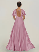 KissDress-Nira Vintage Mauve A Line Chiffon Cap Sleeves V Neck Long Bridesmaid Dress with Slit