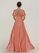 KissDress-Nira Wild Rose A Line Chiffon Cap Sleeves V Neck Long Bridesmaid Dress with Slit