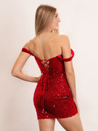 Nola | Beaded Short Off Shoulder Black Corset Short Homecoming Dress - KissProm