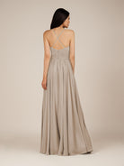 KissDress-Nolana Almond A Line V Neck Chiffon Pleated Long Bridesmaid Dress