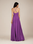 KissDress-Nolana Amethyst A Line V Neck Chiffon Pleated Long Bridesmaid Dress
