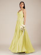 KissDress-Nolana Buttercup A Line V Neck Chiffon Pleated Long Bridesmaid Dress