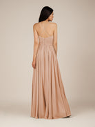 KissDress-Nolana Champagne Rose A Line V Neck Chiffon Pleated Long Bridesmaid Dress