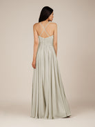 KissDress-Nolana Dove Gray A Line V Neck Chiffon Pleated Long Bridesmaid Dress