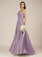 KissDress-Nolana Dusk A Line V Neck Chiffon Pleated Long Bridesmaid Dress