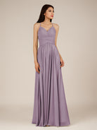 KissDress-Nolana Dusk A Line V Neck Chiffon Pleated Long Bridesmaid Dress
