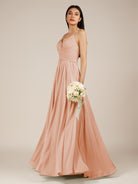 KissDress-Nolana English Rose A Line V Neck Chiffon Pleated Long Bridesmaid Dress