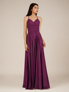 KissDress-Nolana Fig A Line V Neck Chiffon Pleated Long Bridesmaid Dress