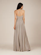 KissDress-Nolana Frost A Line V Neck Chiffon Pleated Long Bridesmaid Dress